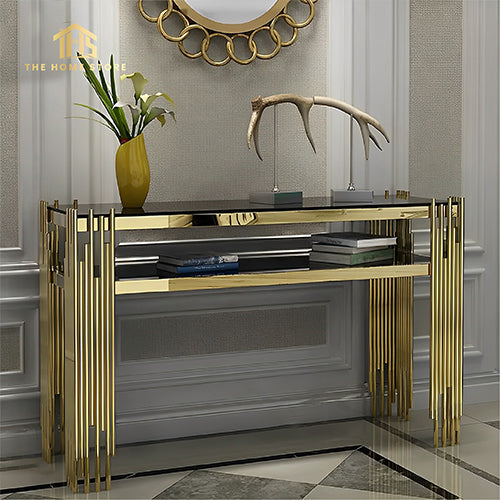Aesthetic Look Console Table, Golden Finish Entryway Console