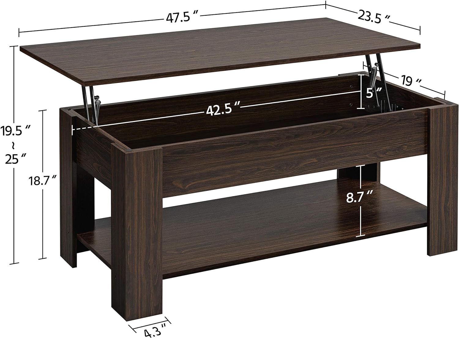 Creative and Stylish Design Lift Top Coffee Table, Central Table with Storage Compartment