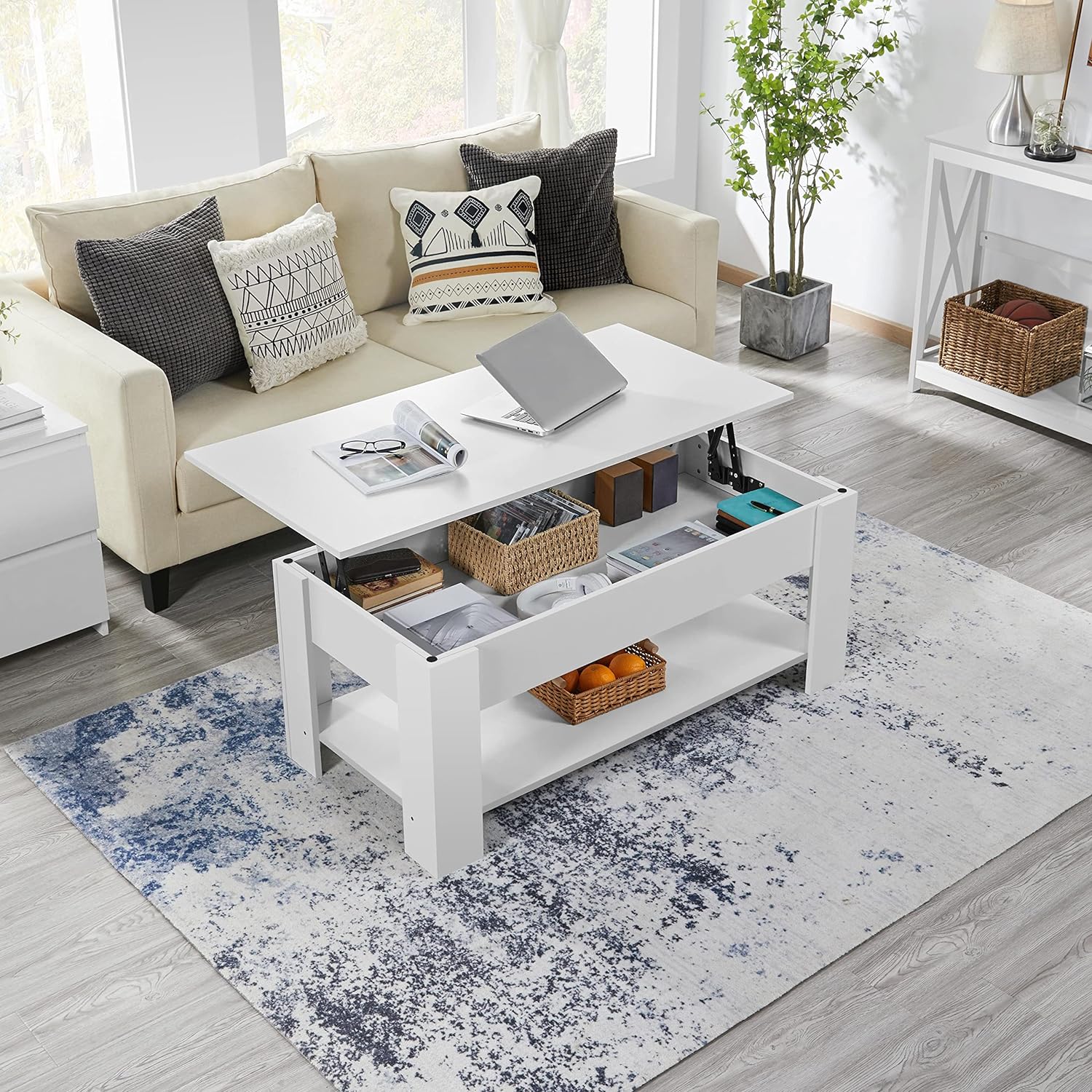 Creative and Stylish Design Lift Top Coffee Table, Central Table with Storage Compartment