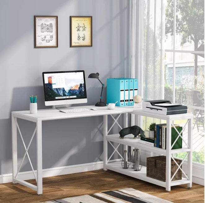 L Shaped Computer Desk, Computer Desk with Storage shelves, Laptop Desk