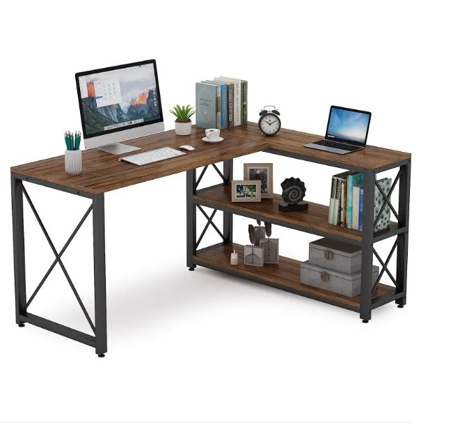 L Shaped Computer Desk, Computer Desk with Storage shelves, Laptop Desk