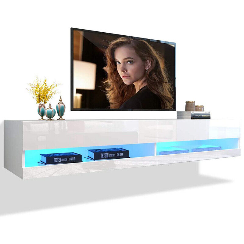 Floating Wall Mounted Media TV Stand, Living Room Media Console, Bedroom Media Console, Media Unit with LED lights