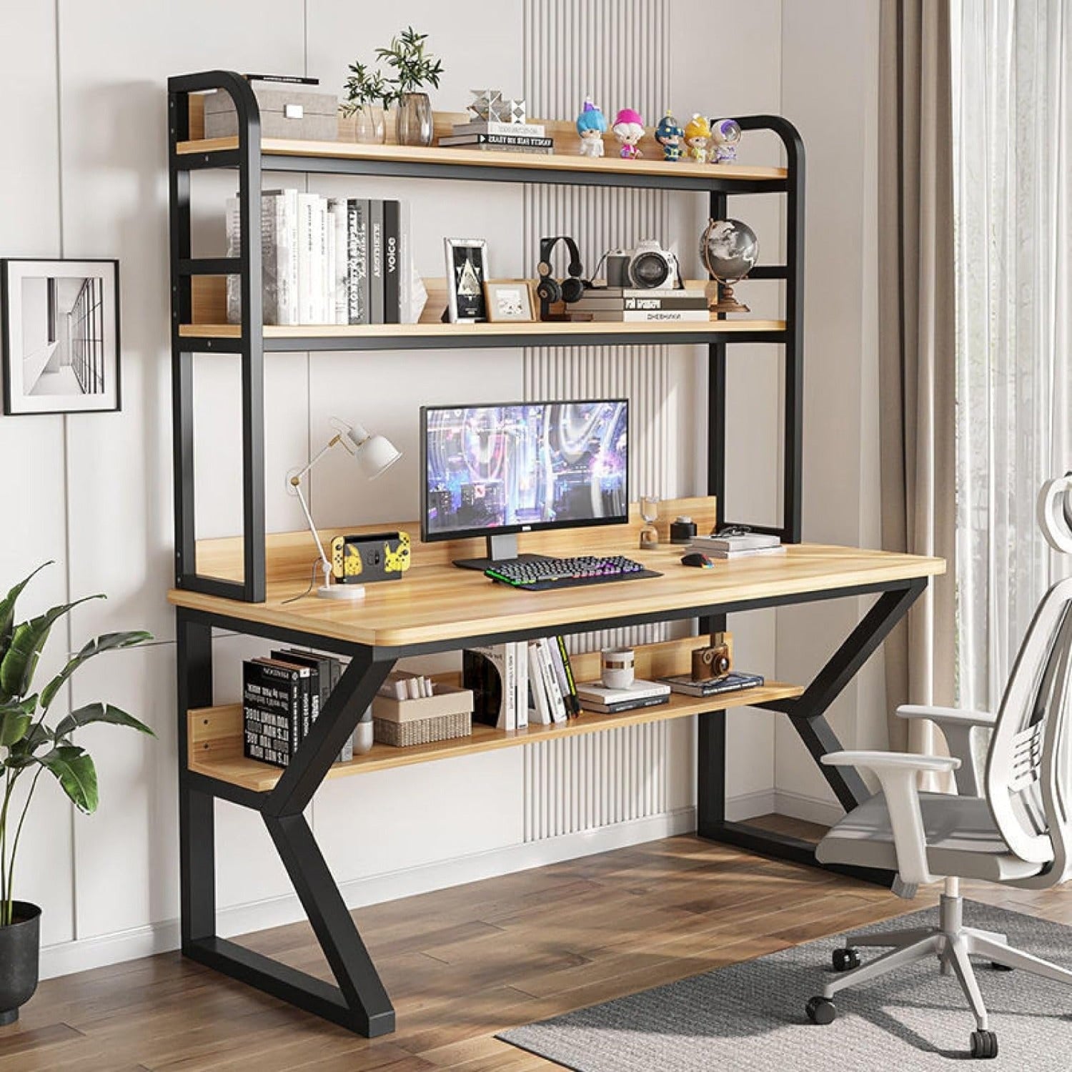 Computer Desk with Hutch and Bookshelf, PC Study Desk Home Office Desk Study Work Table