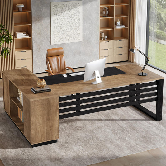 Modern office desk with a chair in a well-lit room
